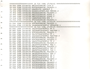 An extract of MAD's connection log from 1986 shows the frequency of connections worldwide.