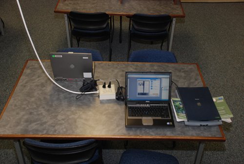 charging stations in study tables at Milne Library