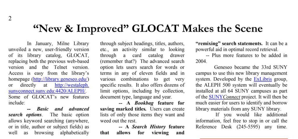 2004 – New and Improved GLOCAT Makes the Scene; launch of ALEPH