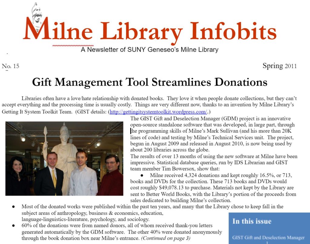 2011 – Gift Management Tool Streamlines Donations