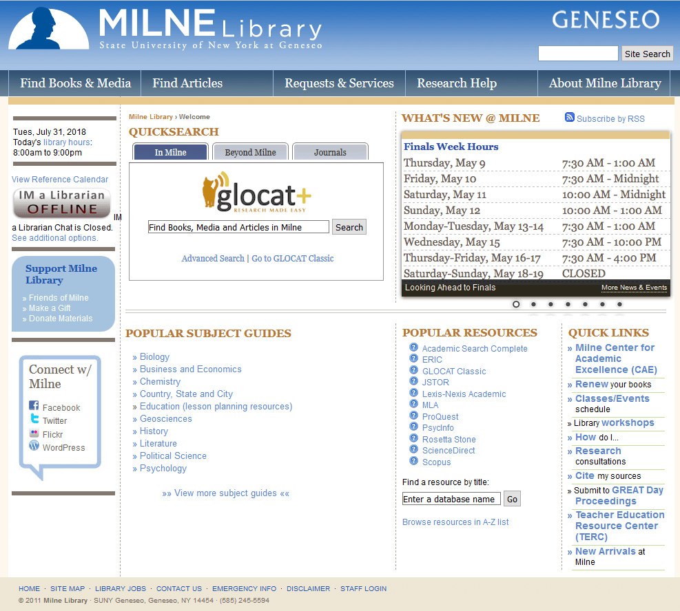 2012-2013 – Milne Library Website transitions to Drupal