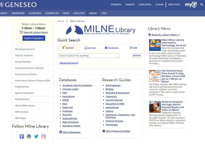 2019 – Milne Library Website Streamlined for Usability and Accessibility